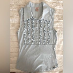 Guess tuxedo sleeveless fitted blouse .